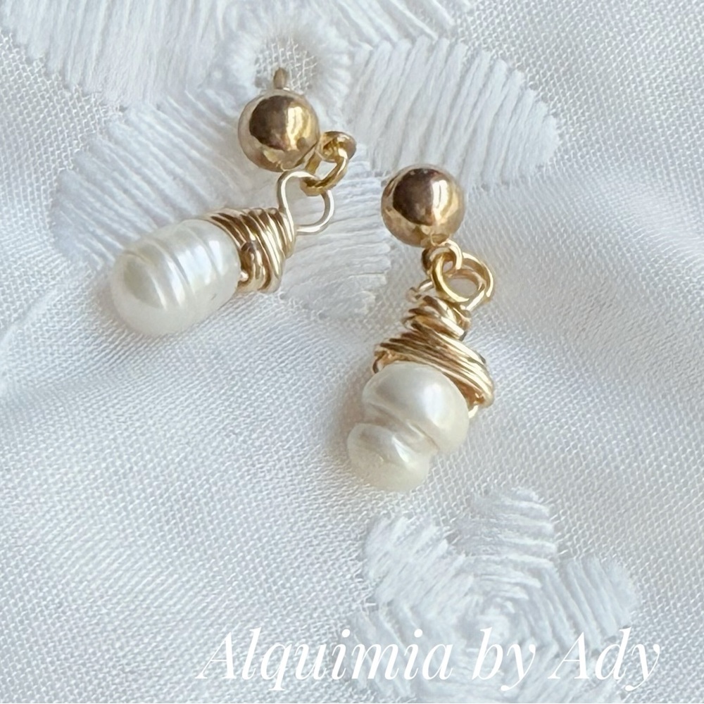 Tiny Freshwater Pearl Drop Studs • Clean Minimal Earrings